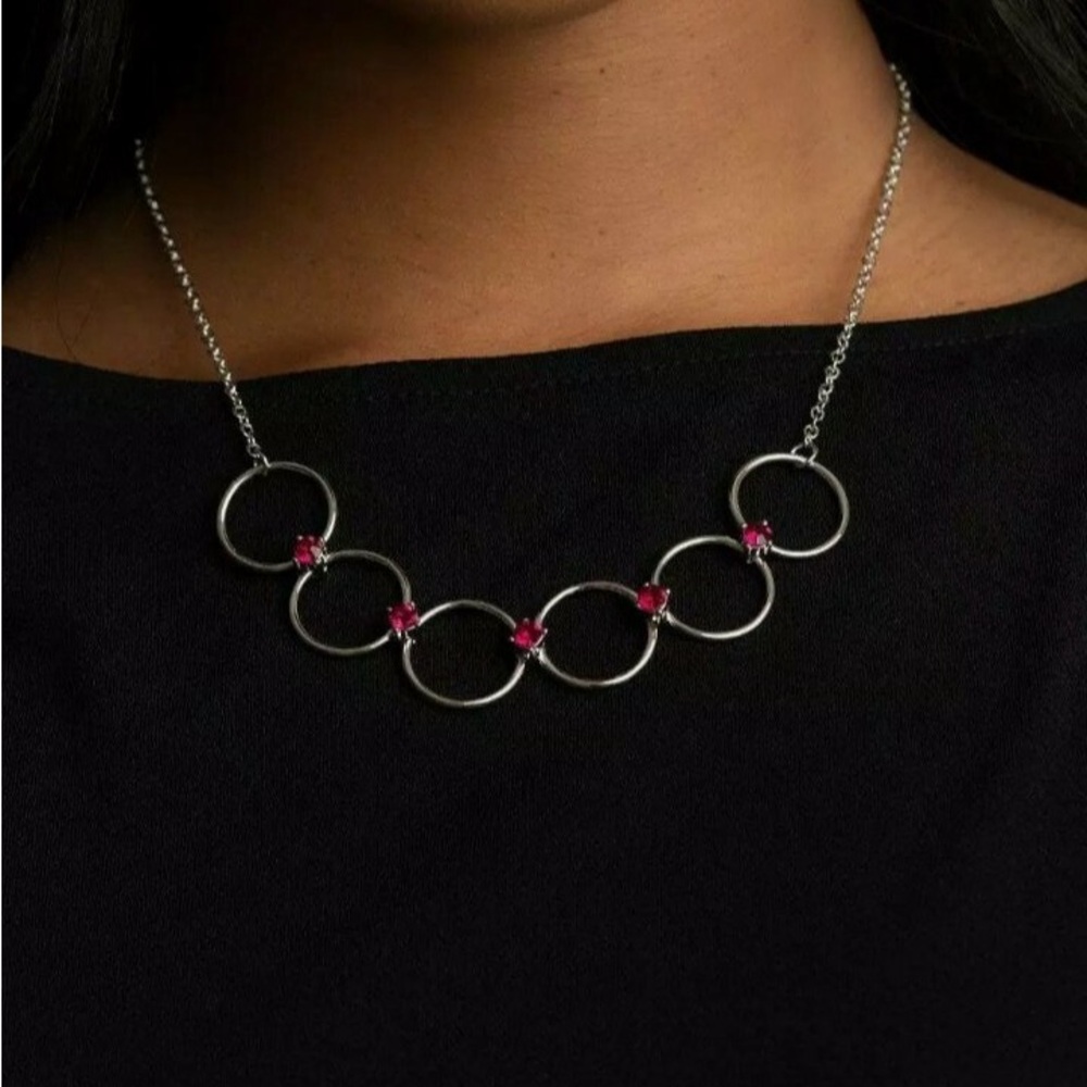 💕5 For$15 Paparazzi Elegantly Elite Pink Sapphire Necklace and Earring Set